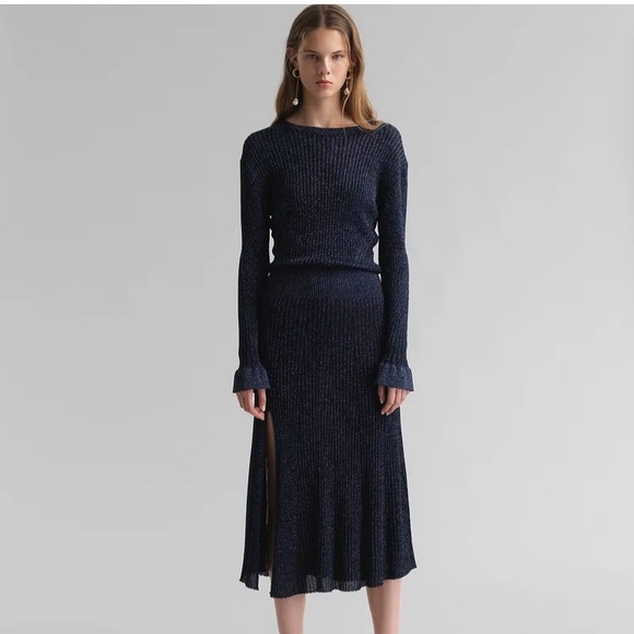 Chloe Dresses & Skirts - New Chloé Shiny Blue Knit Longsleeve Dress Size Large